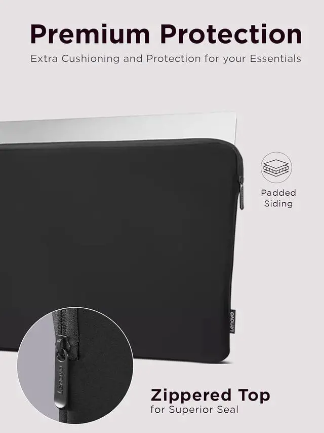 Alt view image 3 of 7 - Basic Laptop Sleeve 14 Inch Notebook/Tablet Compatible with MacBook Air/Pro Neoprene Material - Soft Fleece Lining - Zippered Top Opening - Black