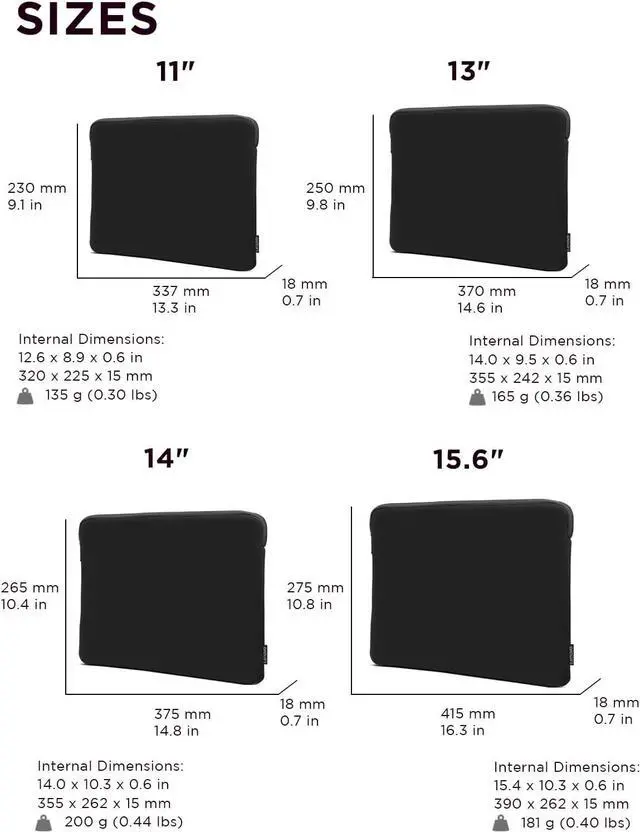 Alt view image 6 of 7 - Basic Laptop Sleeve 14 Inch Notebook/Tablet Compatible with MacBook Air/Pro Neoprene Material - Soft Fleece Lining - Zippered Top Opening - Black