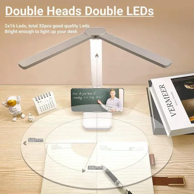 Alt view image 3 of 6 - White Desk Lamp for Home Office,Portable Small Desk Lamp with 3 Lighting Modes, Battery Operated Rechargeable Desk Light for Kids, Reading,Studying,Dormitory, White