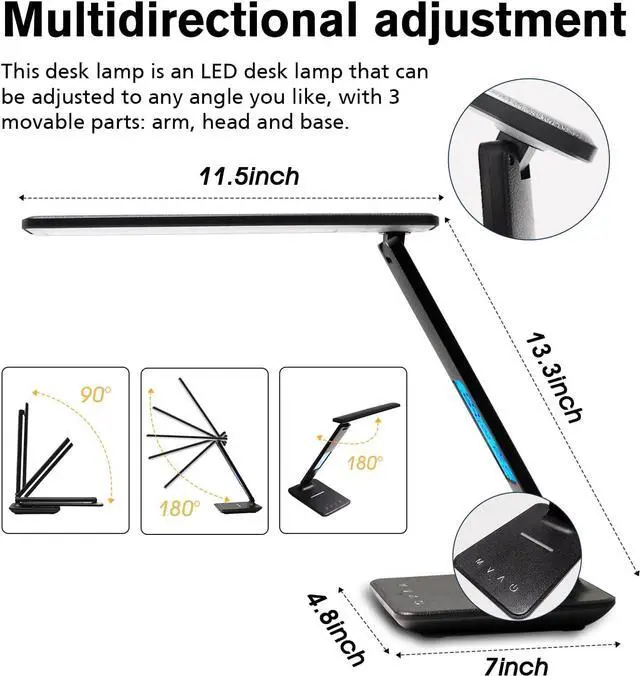 Alt view image 7 of 7 - LAOPAO LED Desk Lamp with Wireless Charger, USB Charging Port, Adjustable & Foldable with Clock, Alarm, Date, Temperature, 5-Level Dimmable Lighting, for Office with Adapter