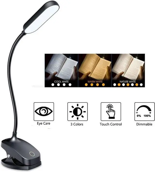 Alt view image 2 of 7 - COLORLIFE Desk Lamp Battery Operated Rechargeable Clip On Reading Light Light up to 100 hrs Flexible Gooseneck Cordless Dimmable Lamp for Desk Bed Headboard Piano (Black)