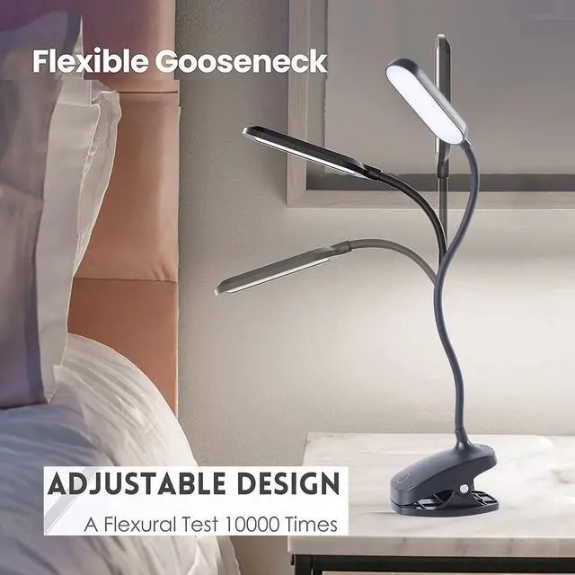 Alt view image 6 of 7 - COLORLIFE Desk Lamp Battery Operated Rechargeable Clip On Reading Light Light up to 100 hrs Flexible Gooseneck Cordless Dimmable Lamp for Desk Bed Headboard Piano (Black)