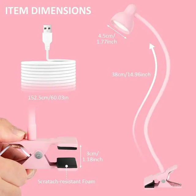 Alt view image 5 of 6 - LiFMIRA Pink Small Desk Lamp Clip on Reading Light for Bed 3 Colors 10 Brightness Dimmable Flexible Gooseneck Clip on Light for Bed Headboard College Dorm Room