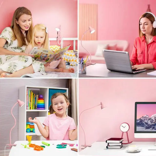 Alt view image 4 of 6 - LiFMIRA Pink Small Desk Lamp Clip on Reading Light for Bed 3 Colors 10 Brightness Dimmable Flexible Gooseneck Clip on Light for Bed Headboard College Dorm Room