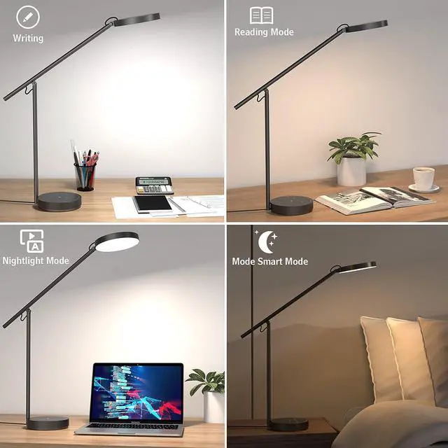 Alt view image 2 of 7 - LED Desk Lamp, Architect Desk Lamps for Home Office, Adjustable Swing Arm Table Lamp, Eye Caring Reading Lamp, Memory Desk Light Dimmable with 3 Color Modes & 9 Brightness Tall Task Light