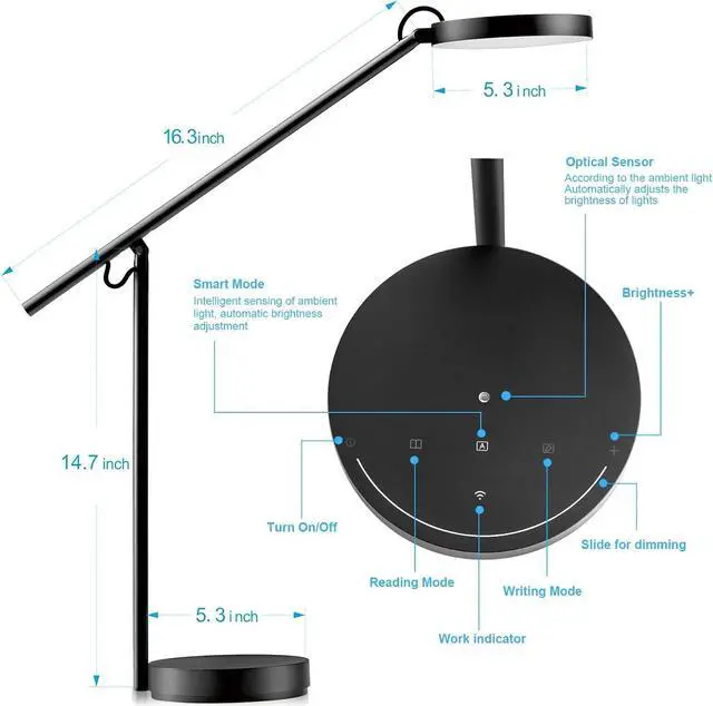 Alt view image 5 of 7 - LED Desk Lamp, Architect Desk Lamps for Home Office, Adjustable Swing Arm Table Lamp, Eye Caring Reading Lamp, Memory Desk Light Dimmable with 3 Color Modes & 9 Brightness Tall Task Light