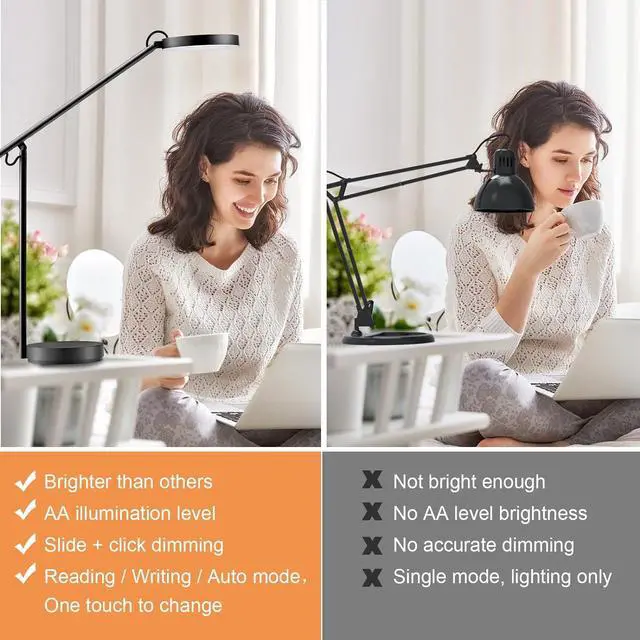 Alt view image 6 of 7 - LED Desk Lamp, Architect Desk Lamps for Home Office, Adjustable Swing Arm Table Lamp, Eye Caring Reading Lamp, Memory Desk Light Dimmable with 3 Color Modes & 9 Brightness Tall Task Light