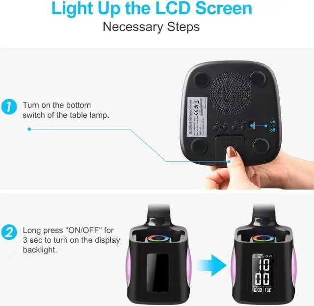 Alt view image 6 of 6 - LED Desk Lamp with Clock,Color Changing Nightlight,Study Lamp with Pen Holder,Desk Light with USB Charger,Table Light for Home,Office,Gift for Kids,Students,Women,Black