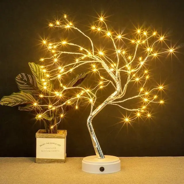 Main image of 20" LED Firefly Tree Lights | Bonsai - Bedroom, Desk Top, Table Lamp Decoration | USB/Battery Operated | Touch Switch | DIY Adjustable Branches | Home Party Holiday | Warm Lighting
