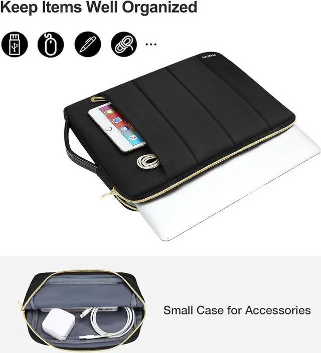 Alt view image 2 of 7 - MOSISO Puffy Laptop Sleeve Case Compatible with MacBook Air/Pro, 13-13.3 inch Notebook, Compatible with MacBook Pro 14 inch 2023-2021 M2 M1, Rectangle Vertical Bag with Small Case & Side Handle, Black