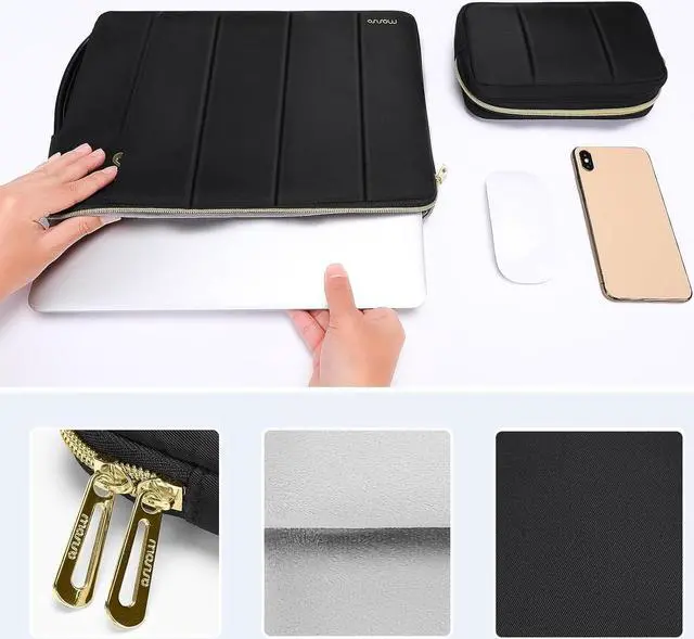Alt view image 5 of 7 - MOSISO Puffy Laptop Sleeve Case Compatible with MacBook Air/Pro, 13-13.3 inch Notebook, Compatible with MacBook Pro 14 inch 2023-2021 M2 M1, Rectangle Vertical Bag with Small Case & Side Handle, Black
