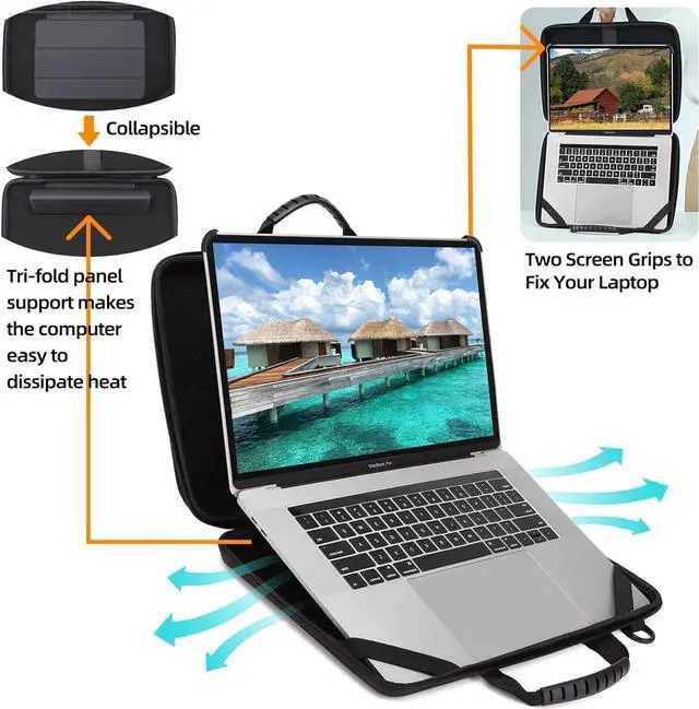 Alt view image 2 of 6 - 14.2-15.6 Inch Always-on Hard Shell Laptop Case with Handle Shockproof Computer Bag Waterproof Work-in EVA Protective Carrying Sleeve Business Office Laptop Handbag with Stand For Heat Dissipation