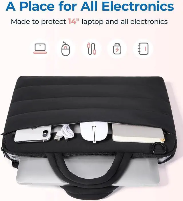 Alt view image 3 of 7 - BAGSMART 13-14 inch Laptop Case with Strap, Puffy Velvet Laptop Bag with Handle, Macbook Case Fitted with Macbook Air/Pro 13.3 inch, Laptop Cover Fitted with Dell, HP, Black