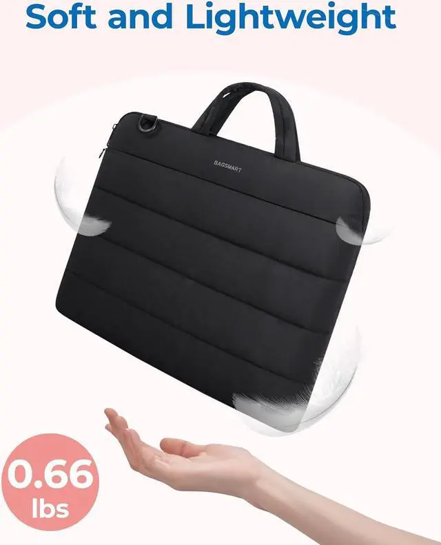 Alt view image 2 of 7 - BAGSMART 13-14 inch Laptop Case with Strap, Puffy Velvet Laptop Bag with Handle, Macbook Case Fitted with Macbook Air/Pro 13.3 inch, Laptop Cover Fitted with Dell, HP, Black