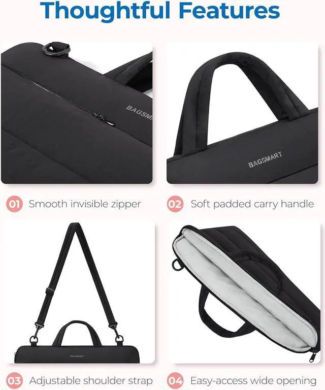 Alt view image 5 of 7 - BAGSMART 13-14 inch Laptop Case with Strap, Puffy Velvet Laptop Bag with Handle, Macbook Case Fitted with Macbook Air/Pro 13.3 inch, Laptop Cover Fitted with Dell, HP, Black