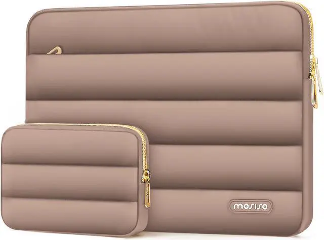 Main image of 13-14 inch Laptop Case 13.3 inch Puffy Laptop Sleeve Compatible with MacBook Air 13 13.6 M3 M2 M1/Pro 13/Pro 14 HP    Polyester Horizontal Bag with Small Case Brown