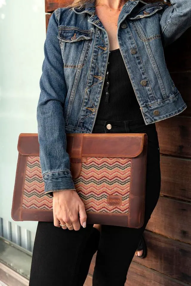 Alt view image 4 of 6 - Top Grain Leather Macbook Bag Laptop Sleeve for MacBook Pro and MacBook Air Case - 16 Inch - 15 Inch - 15.5 Inch (M2, M2 Pro, M2 Max, M1) 2020 2021, 2022 and 2023 Models