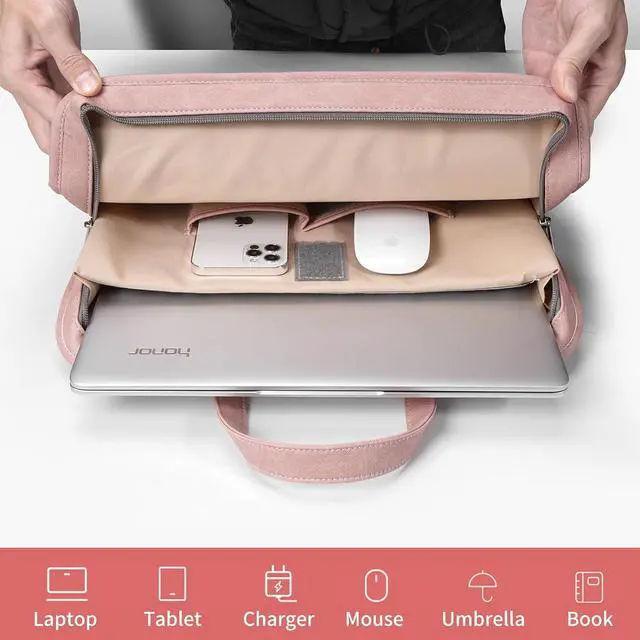 Alt view image 4 of 7 - Protective Sleeve Case Bag Compatible with MacBook Pro 16 Inch, 15.6 inch, HP, Dell, Acer Aspire, Asus Notebook, Computer Bag with Shoulder Strap,Pocket,Handle, Pink