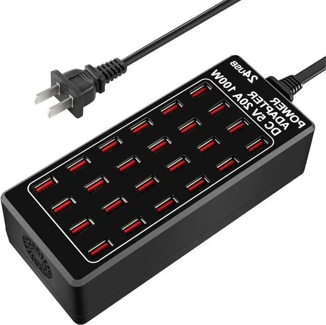 Main image of 24-Port 100 watt (20 A) USB Charging Station, Travel Desktop USB Rapid Charger, Multi Ports Fast Charger Station Organizer Compatible with Smartphones, Tables, and More Devices