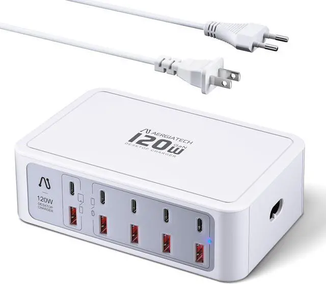 Main image of 10-Ports USB and USB C Charging Station, 120W USB C Power Strip with PD3.0 and QC3.0 Fast Charging, Multiport Charging Hub for iPhone 15/14/13/12, iPad Air/Pro, Galaxy -White