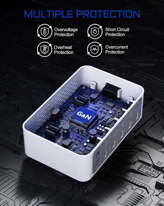 Alt view image 7 of 7 - 10-Ports USB and USB C Charging Station, 120W USB C Power Strip with PD3.0 and QC3.0 Fast Charging, Multiport Charging Hub for iPhone 15/14/13/12, iPad Air/Pro, Galaxy -White