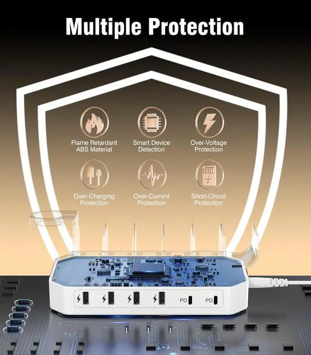 Alt view image 5 of 7 - 95W 6-Port USB Charging Station for Multiple Devices, HSicily 2 PD Ports USB C Fast Charging Dock Compatible with MacBook Phones iPad Kindle Tablets (8 Cables&2 Stands Included)
