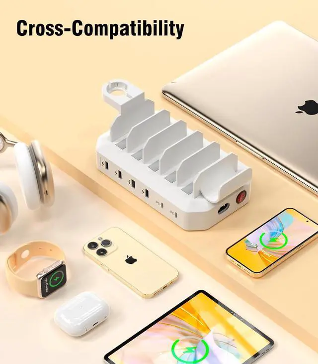 Alt view image 6 of 7 - 95W 6-Port USB Charging Station for Multiple Devices, HSicily 2 PD Ports USB C Fast Charging Dock Compatible with MacBook Phones iPad Kindle Tablets (8 Cables&2 Stands Included)