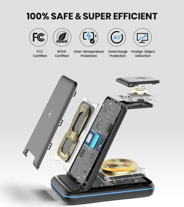 Alt view image 6 of 6 - Wireless Charging Stand, GEEKERA 3 in 1 Wireless Charger Dock Station for iPhone 15 14 13 12 11 Pro Max Plus XR XS 8 Plus, Apple Watch Ultra/9/SE/8/7/6/5/4/3/2, AirPods Pro/3