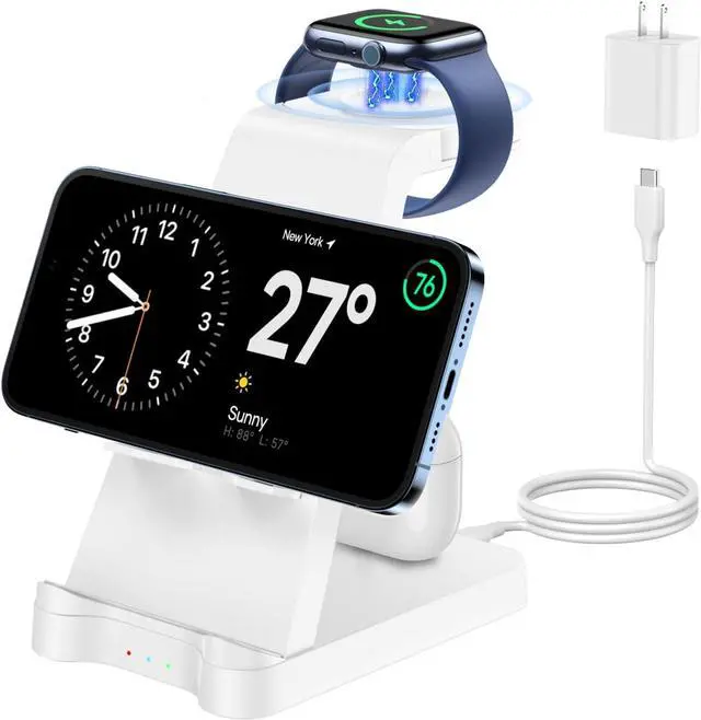 Main image of 3 in 1 Charging Station for Apple Products - Wireless Charging Station for Multiple Devices, Phone and Watch Charger Dock with Stand for iPhone 14/13/12/11 Pro Max/XR/ 8 Plus and Airpods iWatch, White
