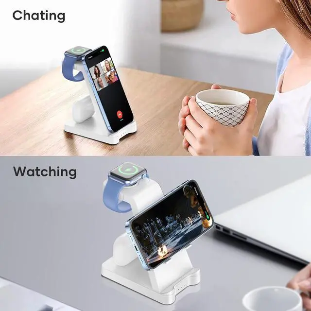 Alt view image 7 of 7 - 3 in 1 Charging Station for Apple Products - Wireless Charging Station for Multiple Devices, Phone and Watch Charger Dock with Stand for iPhone 14/13/12/11 Pro Max/XR/ 8 Plus and Airpods iWatch, White