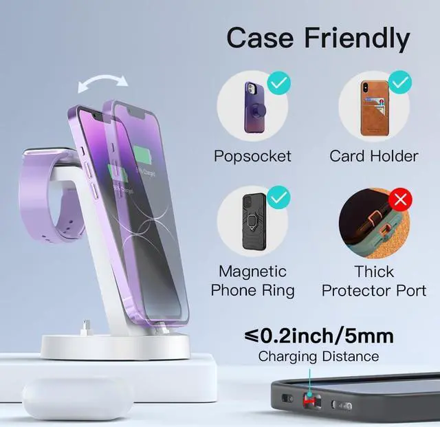 Alt view image 2 of 6 - Charging Station for Multiple Devices,3 in 1 Fast Charging Station Dock for iPhone Series 14 Pro Max/13/12/11/X/8 Plus,for Airpods,DUMTERR Desk Wireless Charger for Apple Watch 8/Ultra/7/6/SE/5/4/3/2