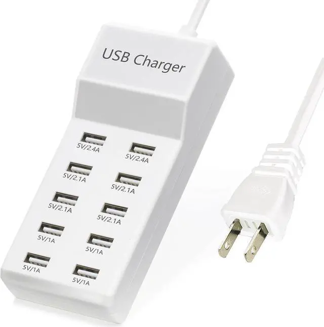 Main image of USB Charger,5V 10A(50W) USB Charging Station with 10-Port Family-Sized Smart USB Ports for iPhone 15/15 Pro/15 Pro Max/15 Plus/14/13/12/11/Xs Max/XR/X/SE White