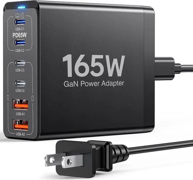 Main image of 165W USB C Fast Charger GaN Compact 6 Port PD USB C Charging Station Block Hub Plug Laptop Power Adapter Compatible with MacBook Pro/Air iPad Pro iPhone 15 14 13 12 11 Galaxy Note S23 Pixel Steam Deck