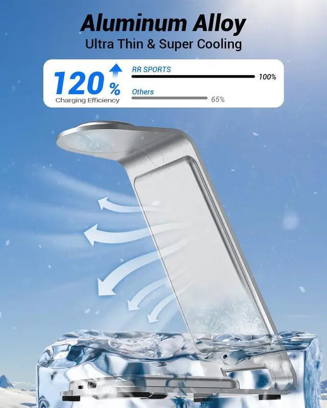 Alt view image 6 of 7 - 3 in 1 Wireless Charger,Fast Wireless Charging Station for iPhone 15/14/13/12/11 Pro Max/X/Xs Max,Aluminum Alloy Charger Stand for iWatch 9/8/7/6/SE/5/4/3/2,AirPods Pro 2/Pro/3/2(Silver)