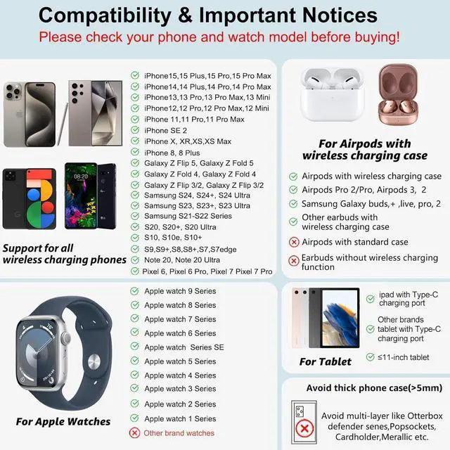 Alt view image 2 of 7 - Wireless Charger 4 in 1 for Apple Charging Station for iPhone 15 Pro Max/14/13 Series, AirPods Pro 2, iPad Stand, Watch Charger for iWatch Series 9/8/7, Wireless Charging Station for Multiple Devices