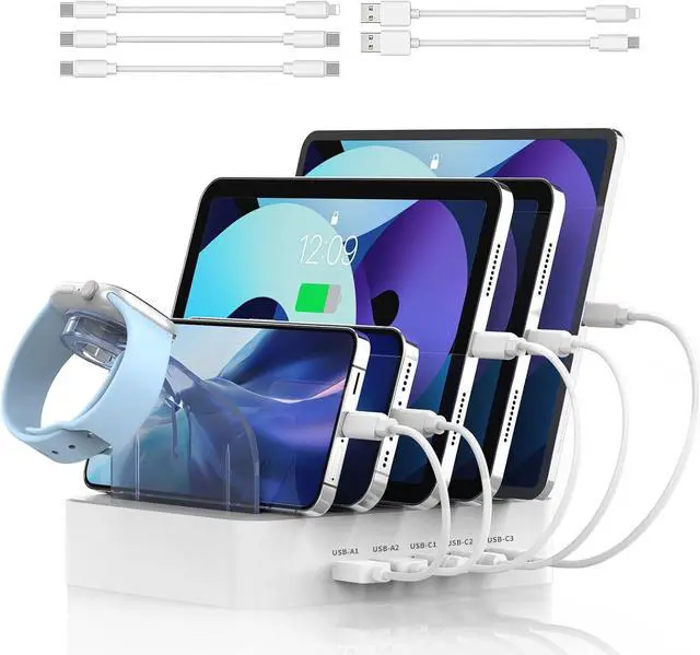 Main image of MSTJRY USB C Charging Station for Multiple Devices, for Apple ipad iPhone Airpod Series, for Android Cell Phones and Tablets, Total 90W 5 Port Charger Station C1/C2/C3 Each 20W Fast Charging
