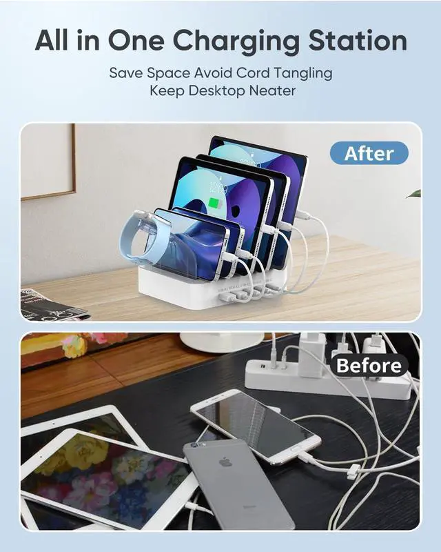 Alt view image 4 of 6 - MSTJRY USB C Charging Station for Multiple Devices, for Apple ipad iPhone Airpod Series, for Android Cell Phones and Tablets, Total 90W 5 Port Charger Station C1/C2/C3 Each 20W Fast Charging