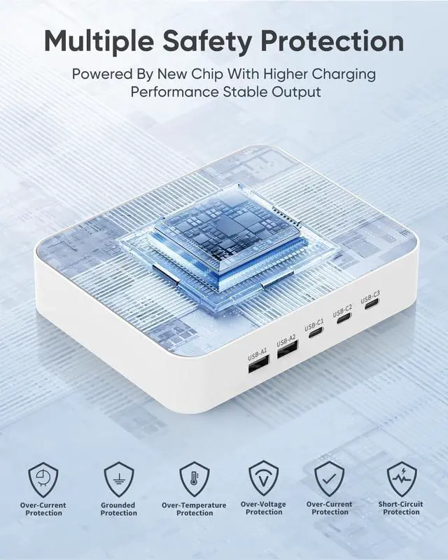 Alt view image 5 of 6 - MSTJRY USB C Charging Station for Multiple Devices, for Apple ipad iPhone Airpod Series, for Android Cell Phones and Tablets, Total 90W 5 Port Charger Station C1/C2/C3 Each 20W Fast Charging