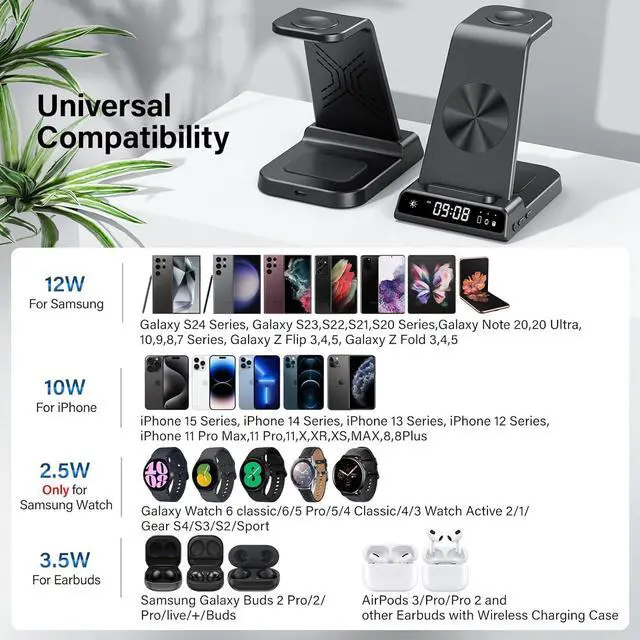 Alt view image 2 of 6 - Wireless Charger for , 3 in 1 Wireless Charging Station for  Galaxy S24 Ultra/S23 Ultra/S22/S21/Note 20/Z Flip 5/Fold 5,  Watch Charger for Galaxy Watch 6/5/4, Galaxy Buds 2/Pro/+
