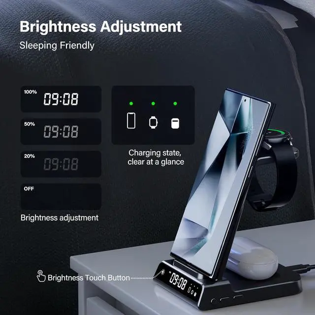 Alt view image 3 of 6 - Wireless Charger for , 3 in 1 Wireless Charging Station for  Galaxy S24 Ultra/S23 Ultra/S22/S21/Note 20/Z Flip 5/Fold 5,  Watch Charger for Galaxy Watch 6/5/4, Galaxy Buds 2/Pro/+