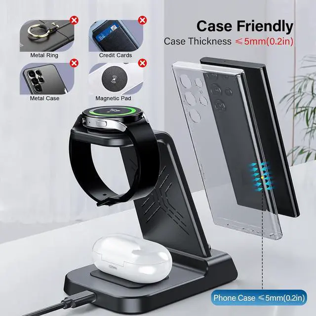 Alt view image 6 of 6 - Wireless Charger for , 3 in 1 Wireless Charging Station for  Galaxy S24 Ultra/S23 Ultra/S22/S21/Note 20/Z Flip 5/Fold 5,  Watch Charger for Galaxy Watch 6/5/4, Galaxy Buds 2/Pro/+