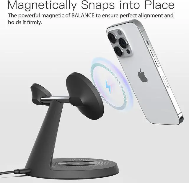 Alt view image 2 of 7 - 3 in 1 Charging Station for Apple Devices,Mag-Safe Charger Stand Fast Charging,Wireless Charger for iPhone 15/14/13/12 Series,Apple Watch Series 1-9/Ultra,AirPods Pro(30W USB Charger Included)