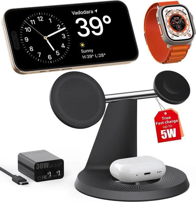 Main image of 3 in 1 Charging Station for Apple Devices,Mag-Safe Charger Stand Fast Charging,Wireless Charger for iPhone 15/14/13/12 Series,Apple Watch Series 1-9/Ultra,AirPods Pro(30W USB Charger Included)