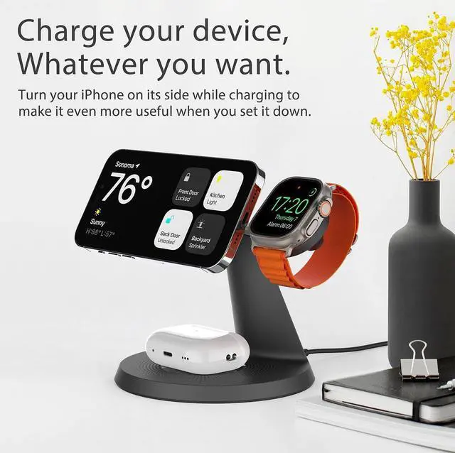 Alt view image 3 of 7 - 3 in 1 Charging Station for Apple Devices,Mag-Safe Charger Stand Fast Charging,Wireless Charger for iPhone 15/14/13/12 Series,Apple Watch Series 1-9/Ultra,AirPods Pro(30W USB Charger Included)