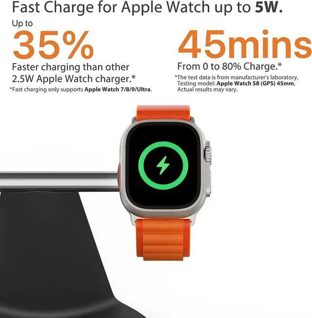 Alt view image 4 of 7 - 3 in 1 Charging Station for Apple Devices,Mag-Safe Charger Stand Fast Charging,Wireless Charger for iPhone 15/14/13/12 Series,Apple Watch Series 1-9/Ultra,AirPods Pro(30W USB Charger Included)