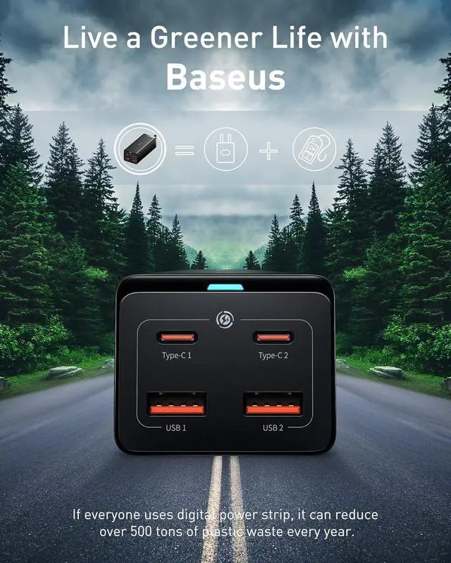 Alt view image 7 of 7 - Baseus USB C Charger PowerCombo 100W - 6 in 1 Travel Power Strip USB C Desk Charging Station with 2AC Outlets, Fast Charging Extension Cord for Laptops iPhone  iPad (100W Type C Cable Included)