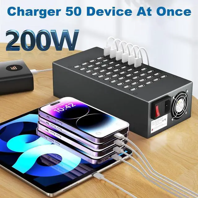 Alt view image 2 of 7 - 50 Port 200 Watt (40A) USB Charging Station, USB Fast Charger with Intelligent Protection, Multiple USB Desktop Chargers, Suitable for Hotels, Shops, Schools, Shopping malls