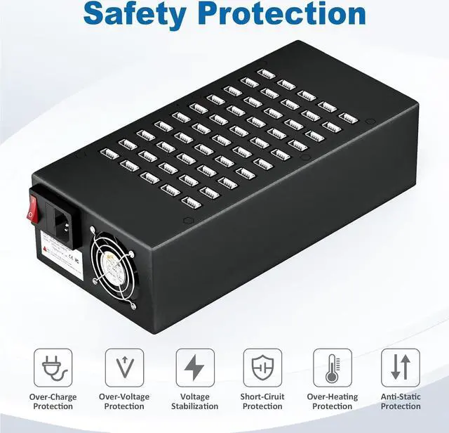 Alt view image 4 of 7 - 50 Port 200 Watt (40A) USB Charging Station, USB Fast Charger with Intelligent Protection, Multiple USB Desktop Chargers, Suitable for Hotels, Shops, Schools, Shopping malls