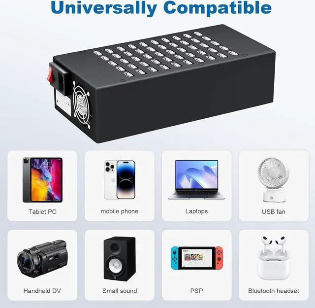 Alt view image 5 of 7 - 50 Port 200 Watt (40A) USB Charging Station, USB Fast Charger with Intelligent Protection, Multiple USB Desktop Chargers, Suitable for Hotels, Shops, Schools, Shopping malls