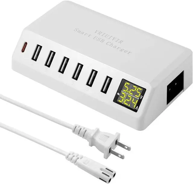 Main image of USB Charging Station, 60W/12A 7-Port USB Charger Station with LED Display for Multiple Devices PD20W USB C Charger for All iPad iPhone14/13/12 Pixel Galaxy Tablet Headphones and More (White)